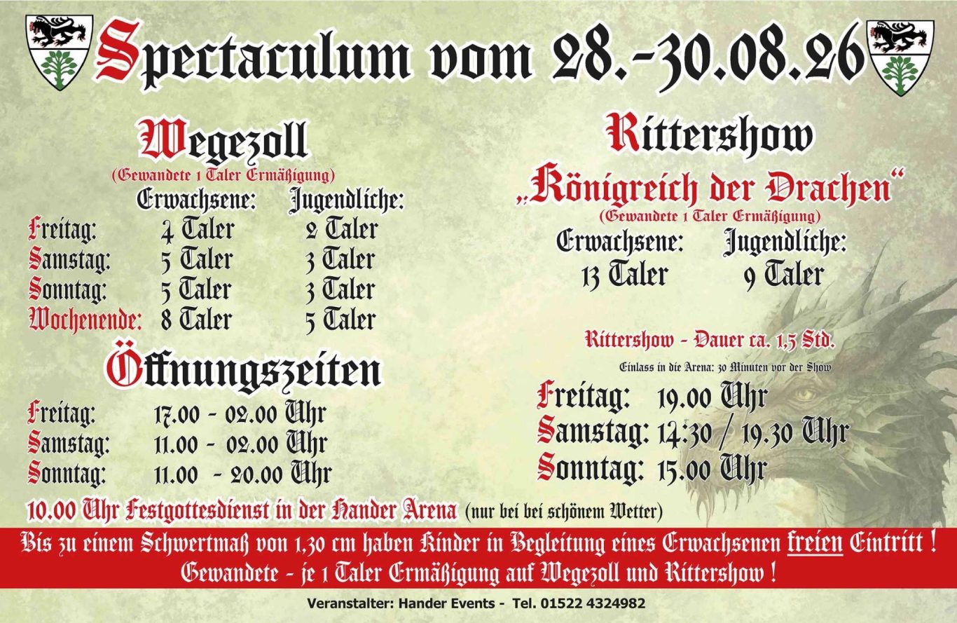 Spectaculum Hander Arena 2026 Preistafel Spectaculum Gundelfingen
