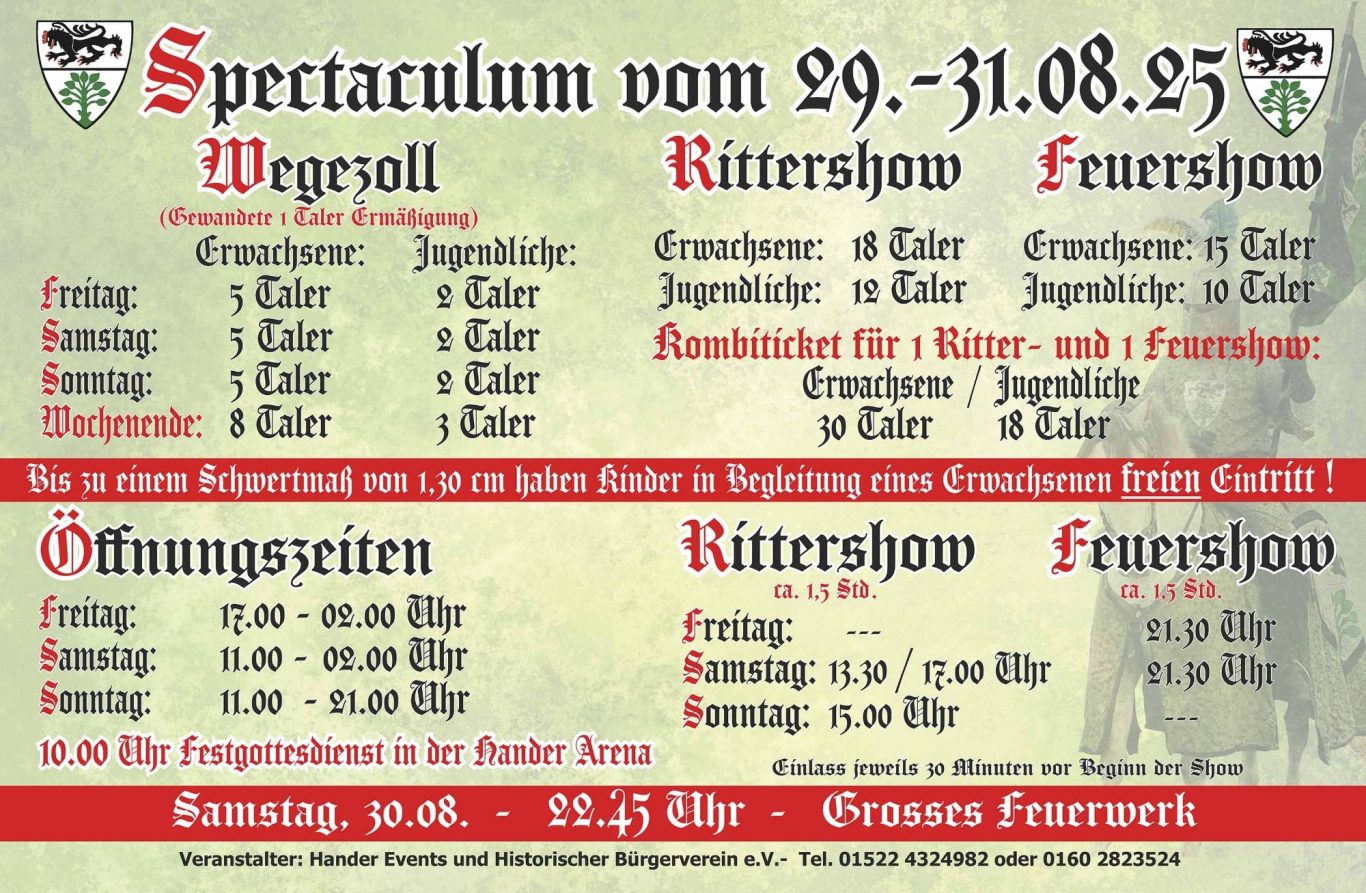 Eintritt Rittershow Feuershow Gundelfingen Eintrittspreise Spectaculum